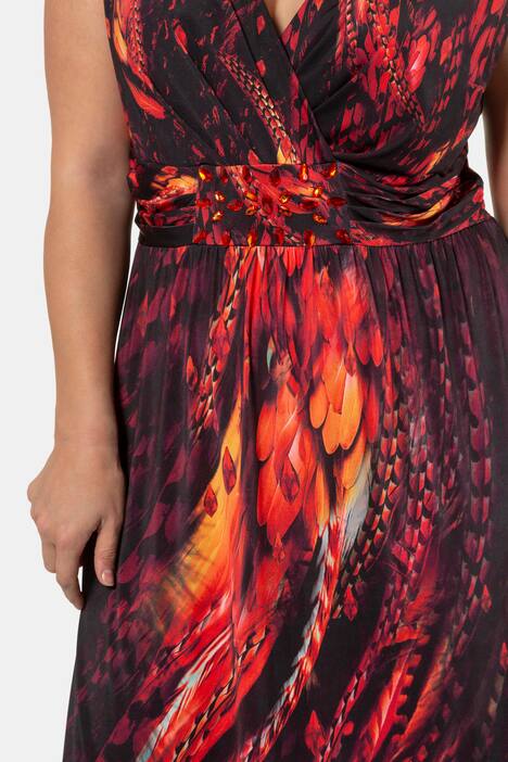 Fire Bird Print Jewel Accent Stretch Knit Maxi Dress