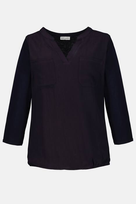 Bluse, Gummisaum, Stehkragen, 3/4-Arm