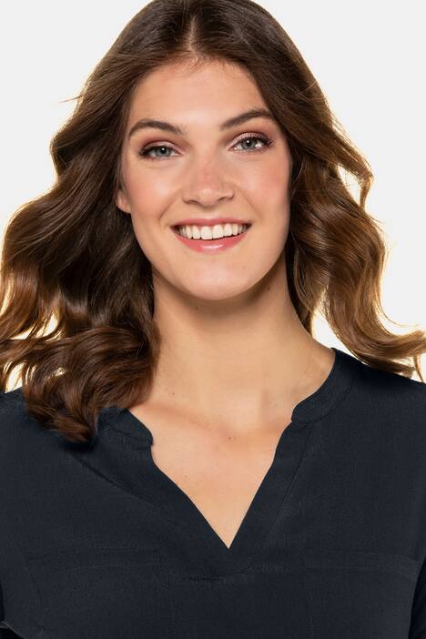 Bluse, Gummisaum, Stehkragen, 3/4-Arm
