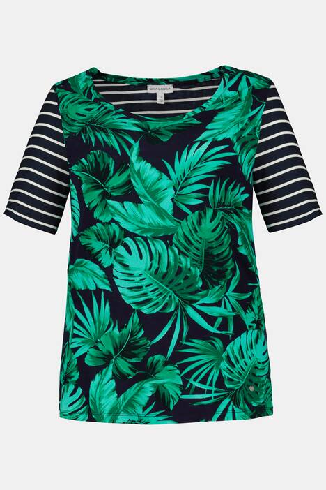 T-Shirt, Palmenmuster, Ringel