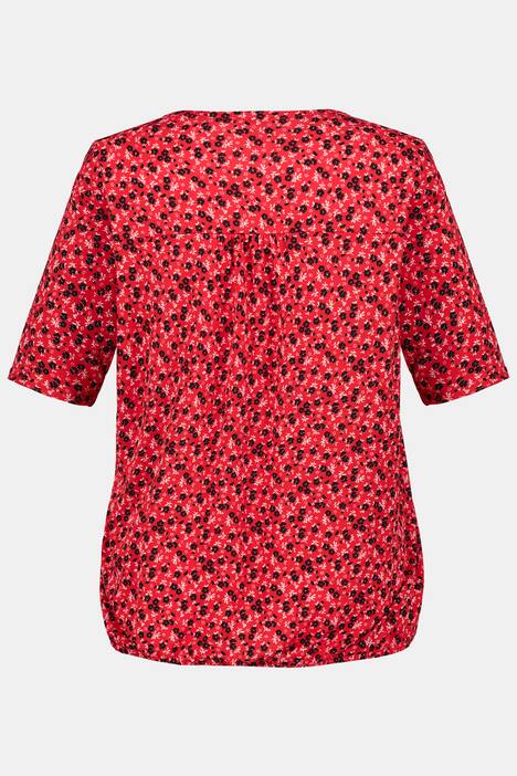 T-Shirt, Blumenmuster, Gummisaum, V-Ausschnitt