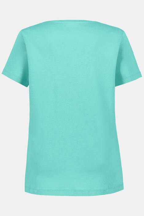 T-Shirt, Blättermotiv, V-Ausschnitt, Halbarm