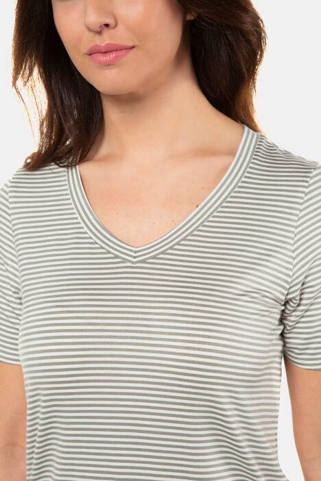Ringelshirt, V-Ausschnitt, Raffungen
