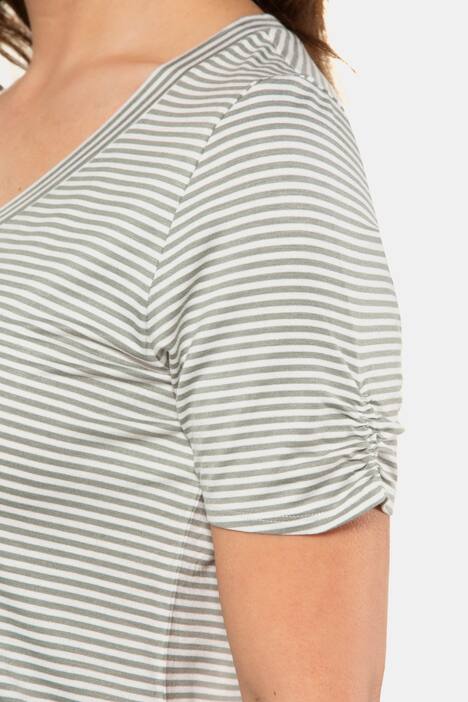 Ringelshirt, V-Ausschnitt, Raffungen