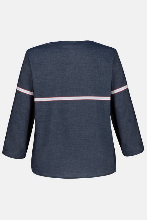 Bluse, Streifen, V-Ausschnitt, Zierfalte, 3/4-Ärmel