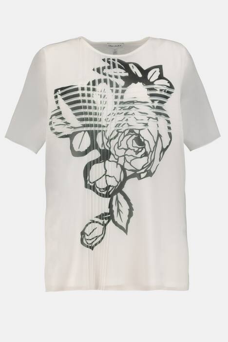 Shirtbluse, Plisseeblüte, Chiffon, Jerseytop