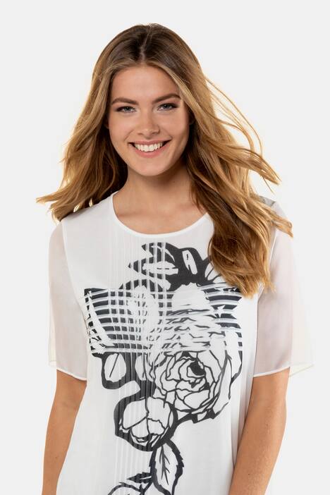 Shirtbluse, Plisseeblüte, Chiffon, Jerseytop