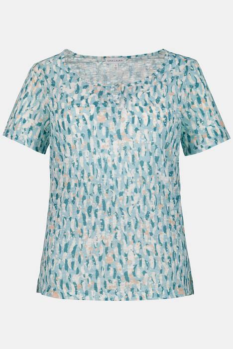 T-Shirt, gemusterter Ausbrennerjersey, Ausschnitt-Knopf