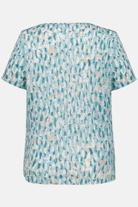 T-Shirt, gemusterter Ausbrennerjersey, Ausschnitt-Knopf