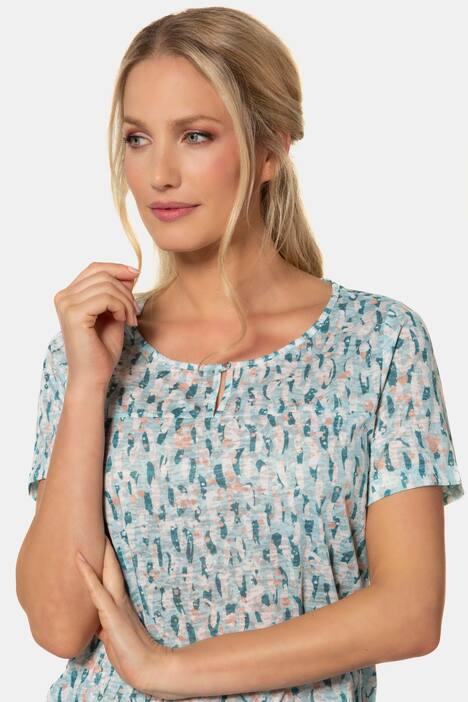 T-Shirt, gemusterter Ausbrennerjersey, Ausschnitt-Knopf