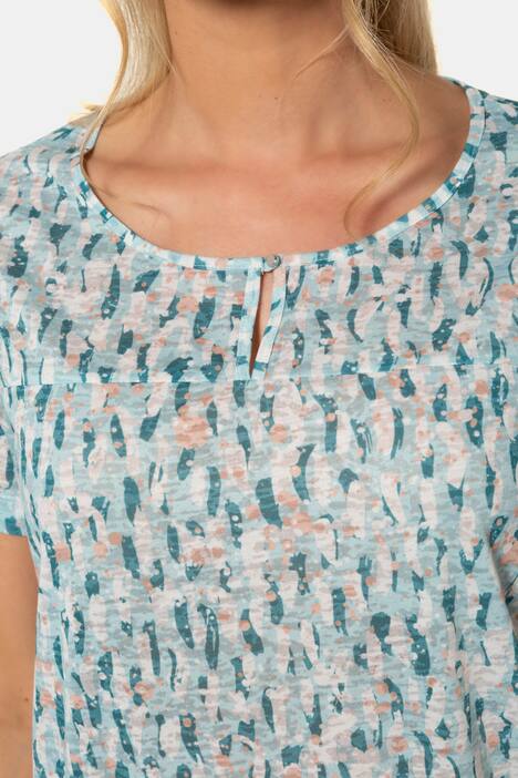 T-Shirt, gemusterter Ausbrennerjersey, Ausschnitt-Knopf