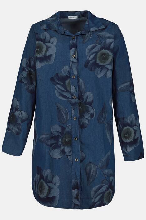 Bluse, Blumenmuster, Jeansoptik, Hemdkragen