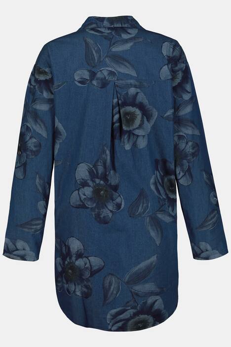 Bluse, Blumenmuster, Jeansoptik, Hemdkragen