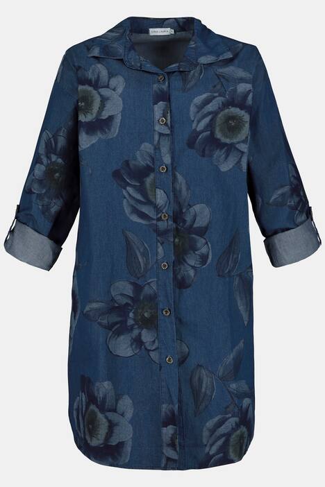 Bluse, Blumenmuster, Jeansoptik, Hemdkragen