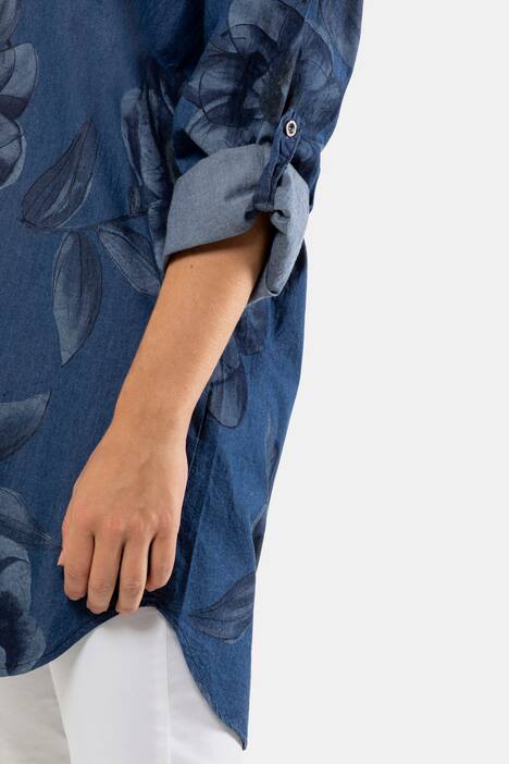Bluse, Blumenmuster, Jeansoptik, Hemdkragen