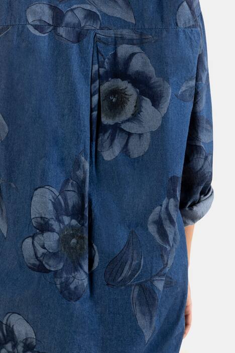 Bluse, Blumenmuster, Jeansoptik, Hemdkragen
