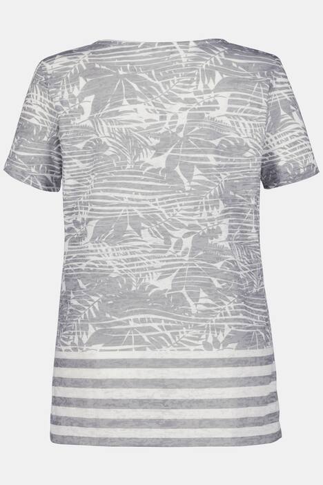 T-Shirt, Palmenmuster, Ausbrennerjersey, Streifensaum