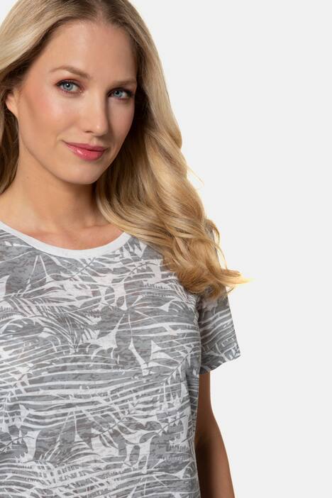 T-Shirt, Palmenmuster, Ausbrennerjersey, Streifensaum