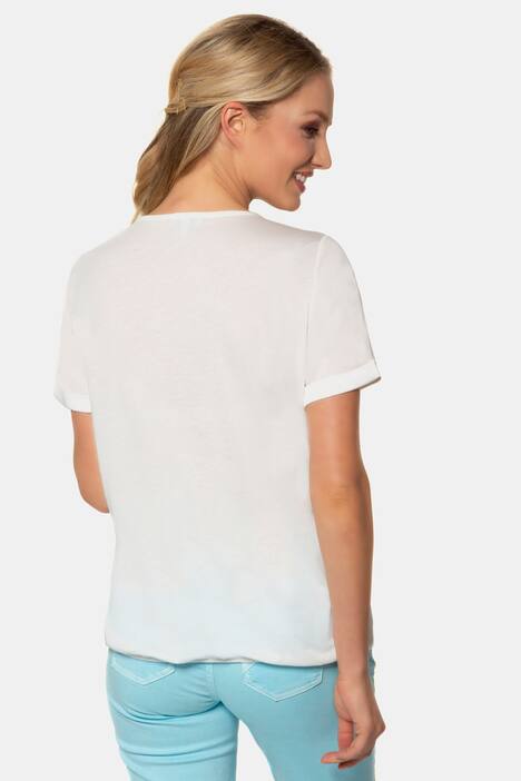 T-Shirt, Blütenmotiv, Glitzer-Ausschnitt, Gummisaum