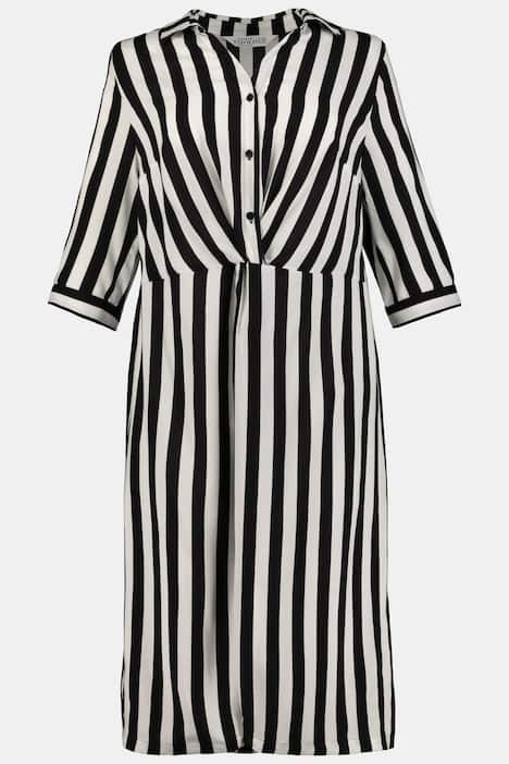 Long blouse, stripes, drapery at waist, 3/4 sleeves