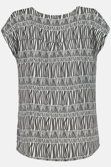 Bluse, gemustert, Smok-Details, V-Ausschnitt