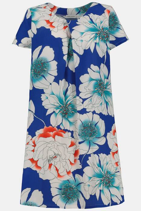 Kleid, geblümter Krepp, A-Linie, Halbarm