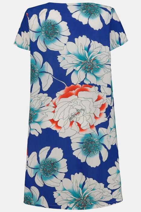 Kleid, geblümter Krepp, A-Linie, Halbarm