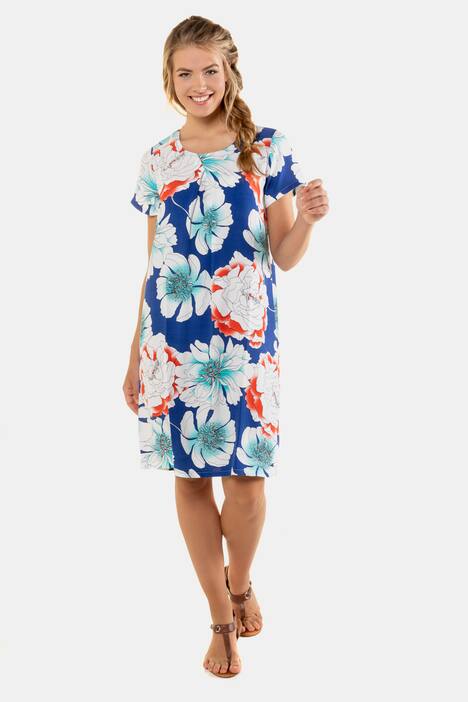 Kleid, geblümter Krepp, A-Linie, Halbarm