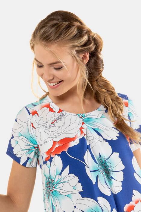 Kleid, geblümter Krepp, A-Linie, Halbarm