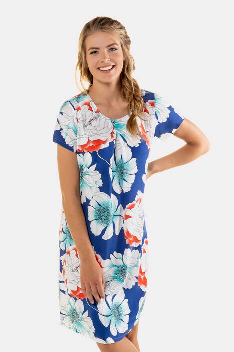 Kleid, geblümter Krepp, A-Linie, Halbarm