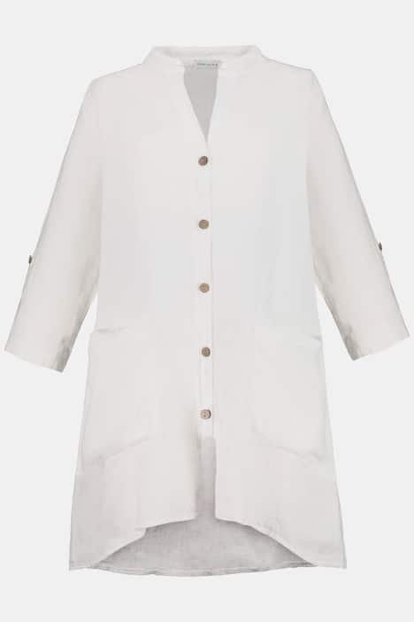 Bluse, Zipfelsaum, oversized, 3/4-Ärmel, reines Leinen