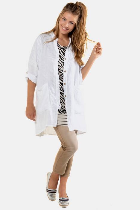 Bluse, Zipfelsaum, oversized, 3/4-Ärmel, reines Leinen