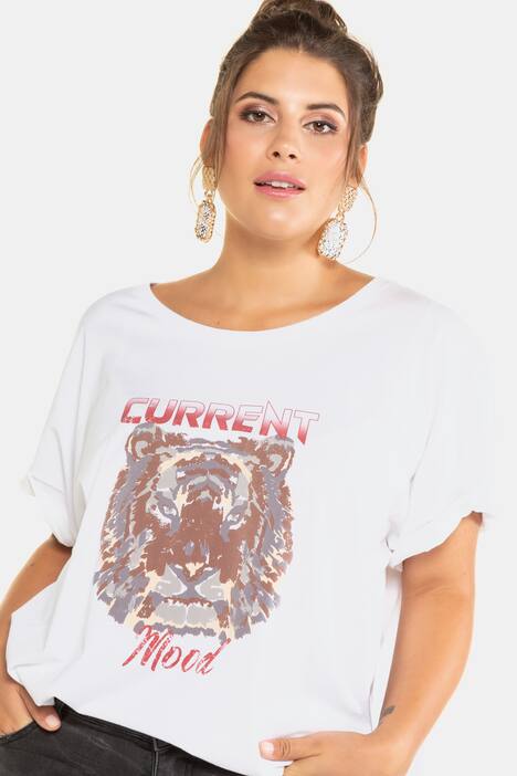 Shirt, oversized, Tigerkopf, Halbarm