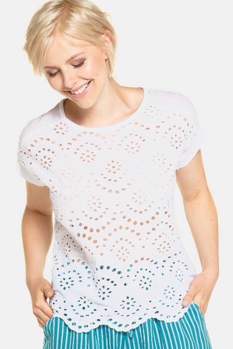 T-Shirt, vorne aus Spitze, Oversized, Jersey-Rücken
