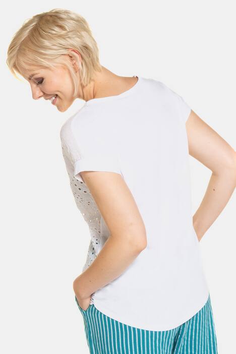 T-Shirt, vorne aus Spitze, Oversized, Jersey-Rücken