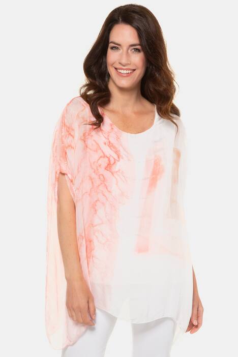 Bluse, XL-Blütenmotiv, außen Seide, innen Jerseytop