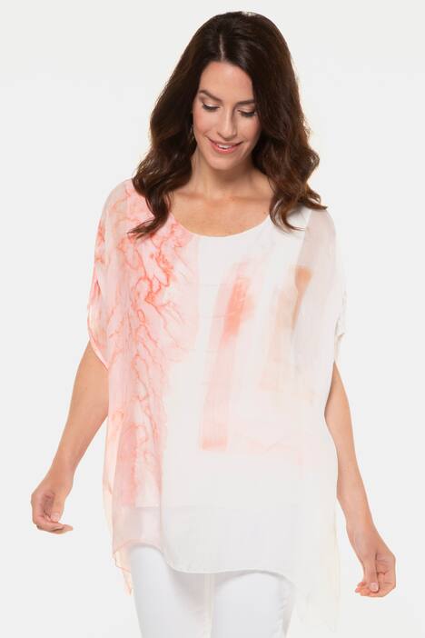 Bluse, XL-Blütenmotiv, außen Seide, innen Jerseytop