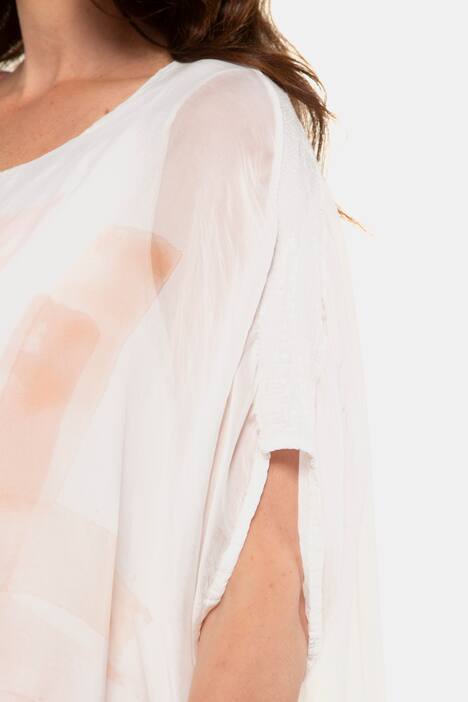 Bluse, XL-Blütenmotiv, außen Seide, innen Jerseytop