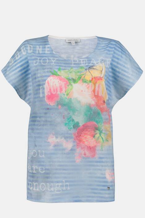 T-Shirt, Ringel/Schrift, vorne Früchte, oversized