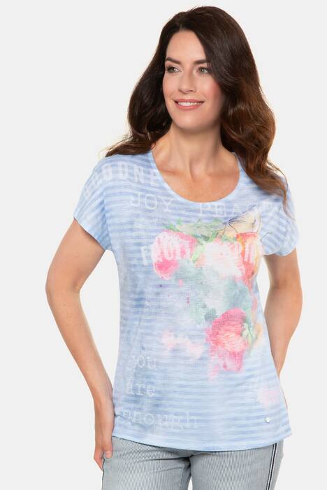 T-Shirt, Ringel/Schrift, vorne Früchte, oversized