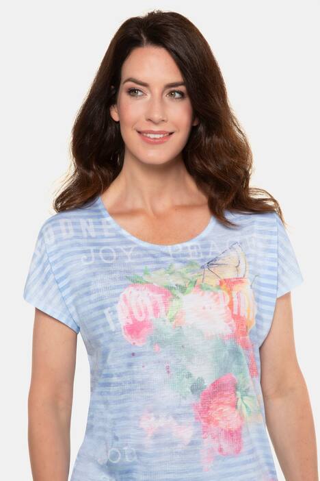 T-Shirt, Ringel/Schrift, vorne Früchte, oversized