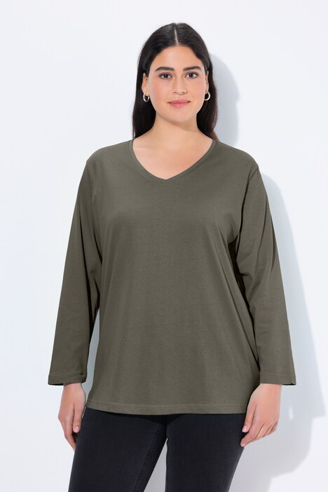 Shirt, V-hals, relaxed, lange mouw
