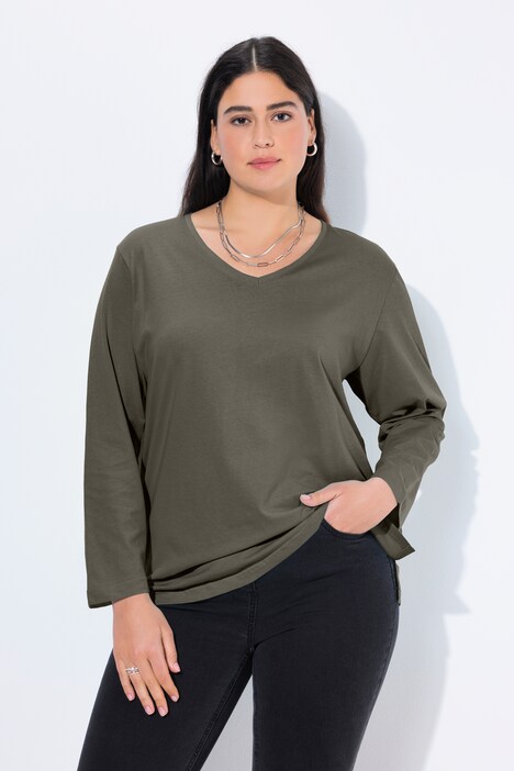 Shirt, V-hals, relaxed, lange mouw