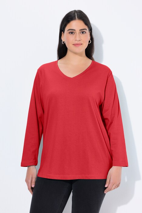 T-shirt coupe Relaxed Fit, décolleté en V et manches longues