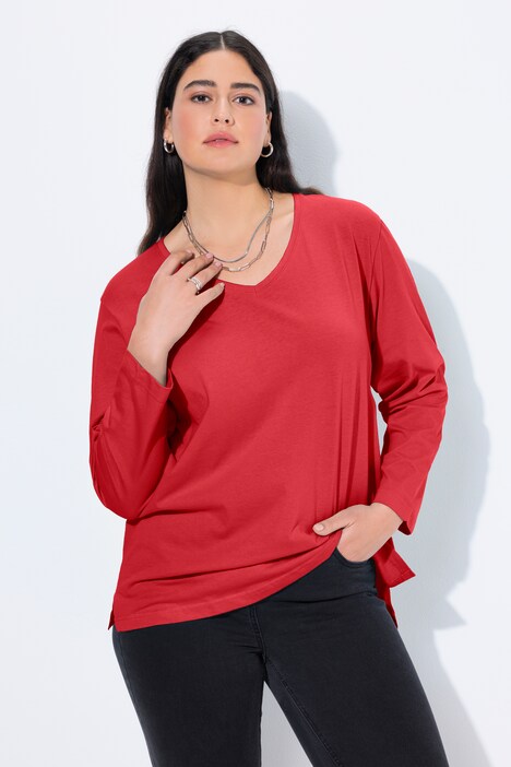 T-shirt coupe Relaxed Fit, décolleté en V et manches longues