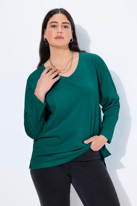 Shirt, V-hals, relaxed, lange mouw
