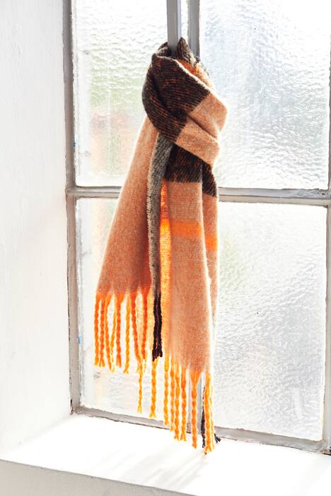 Large Plaid Fringe Ends Fuzzy Scarf