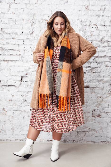 Large Plaid Fringe Ends Fuzzy Scarf