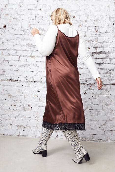 Lace Trim Spaghetti Strap Satin Slip Dress