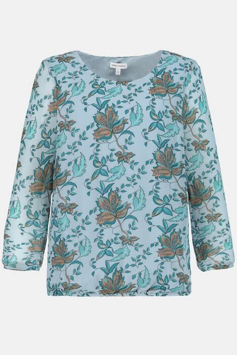 Chiffonbluse, Blätter, blickdichtes Top, Gummisaum